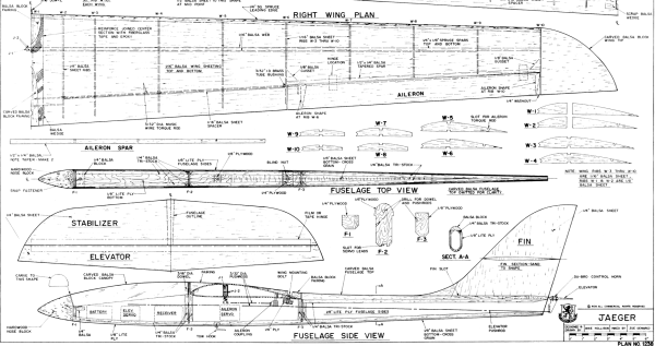 JAEGER, Bauplan, Holzbaukasten Segelflugzeug